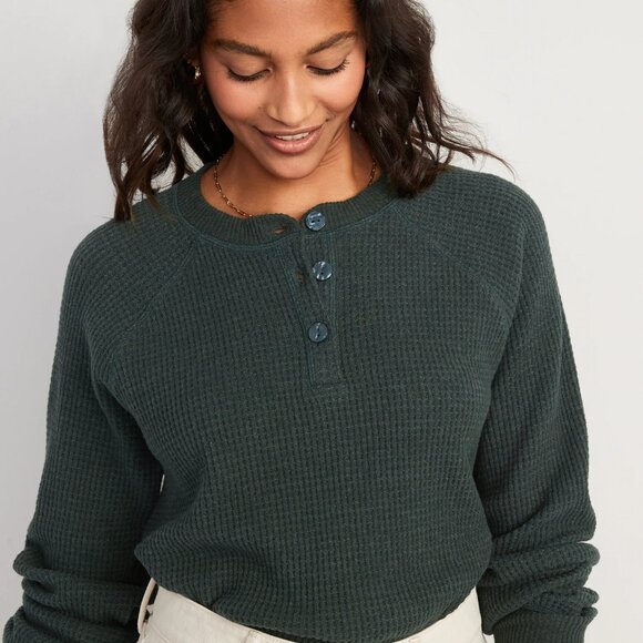 Old Navy Black Waffle-Knit Henley – Size XL (New with Tags) - Picture 1 of 4